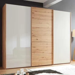 Wohnen Massivholzmöbel|Kleiderschränke*Schwebetürenschrank in Kernbuche & Beige - Krofun