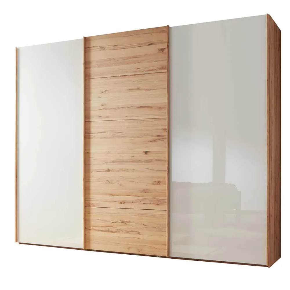 Wohnen Massivholzmöbel|Kleiderschränke*Schwebetürenschrank in Kernbuche & Beige - Krofun