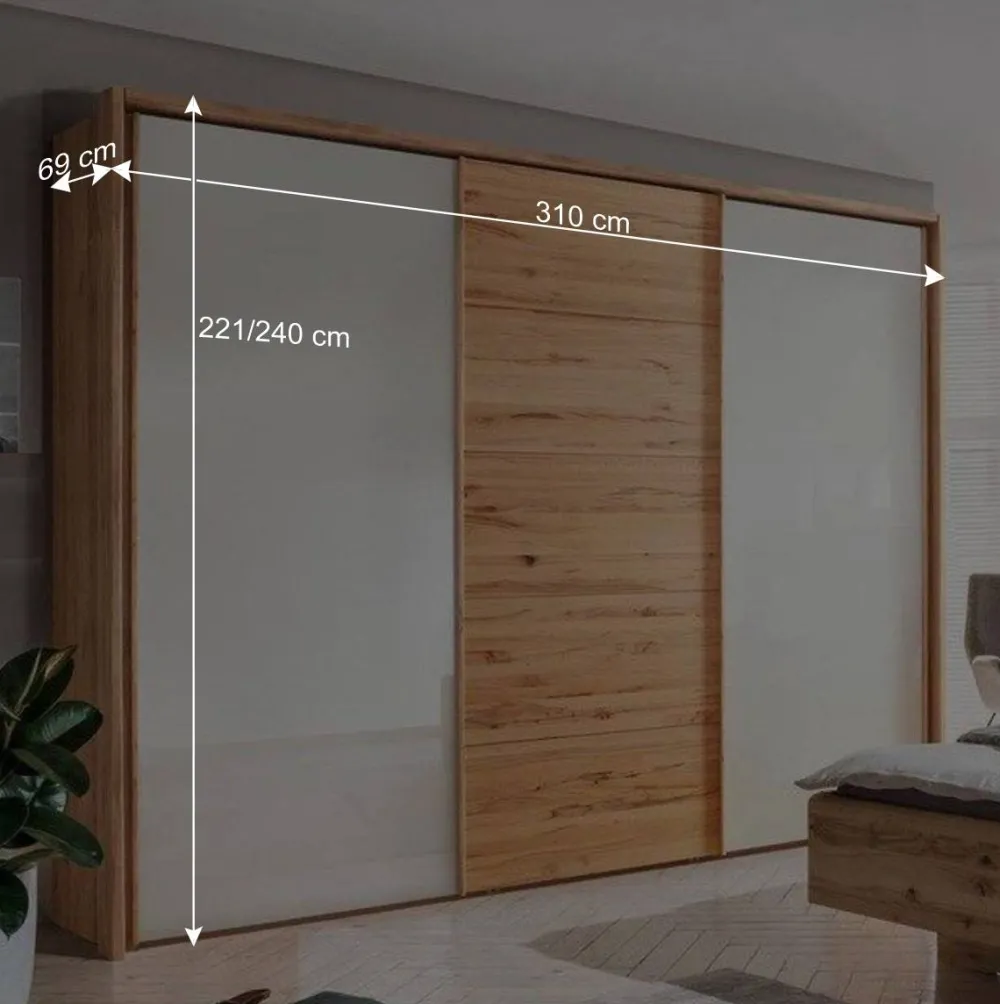 Wohnen Massivholzmöbel|Kleiderschränke*Schwebetürenschrank in Kernbuche & Beige - Krofun