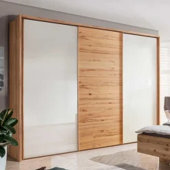 Wohnen Massivholzmöbel|Kleiderschränke*Schwebetürenschrank in Kernbuche & Beige - Krofun
