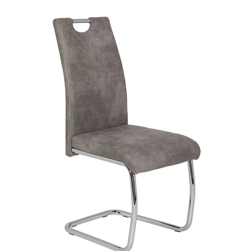 Wohnen Küchenstühle|Esszimmerstühle*Schwingstuhl aus Microfaser Grau - Kirana (Set)