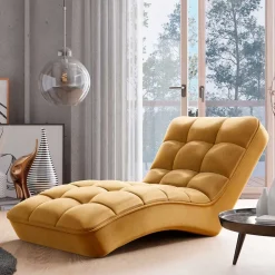 Wohnen Schwungvolle Relaxliege in Senfgelb Velours - Hairosco