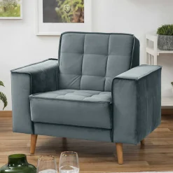 Wohnen Sessel aus Samtvelours in Blaugrau - Lymeca