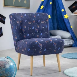 Wohnen Retro Möbel|Sessel*Sessel in Blau mit Planeten und Sternen - Marcs