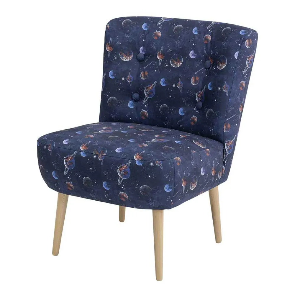 Wohnen Retro Möbel|Sessel*Sessel in Blau mit Planeten und Sternen - Marcs