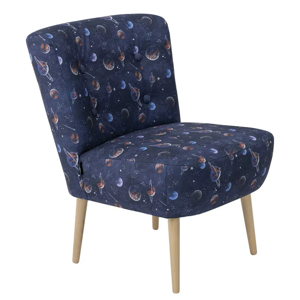 Wohnen Retro Möbel|Sessel*Sessel in Blau mit Planeten und Sternen - Marcs