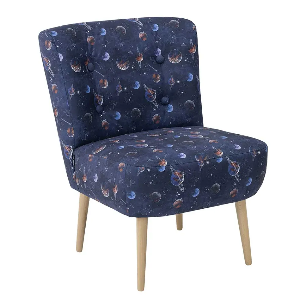 Wohnen Retro Möbel|Sessel*Sessel in Blau mit Planeten und Sternen - Marcs