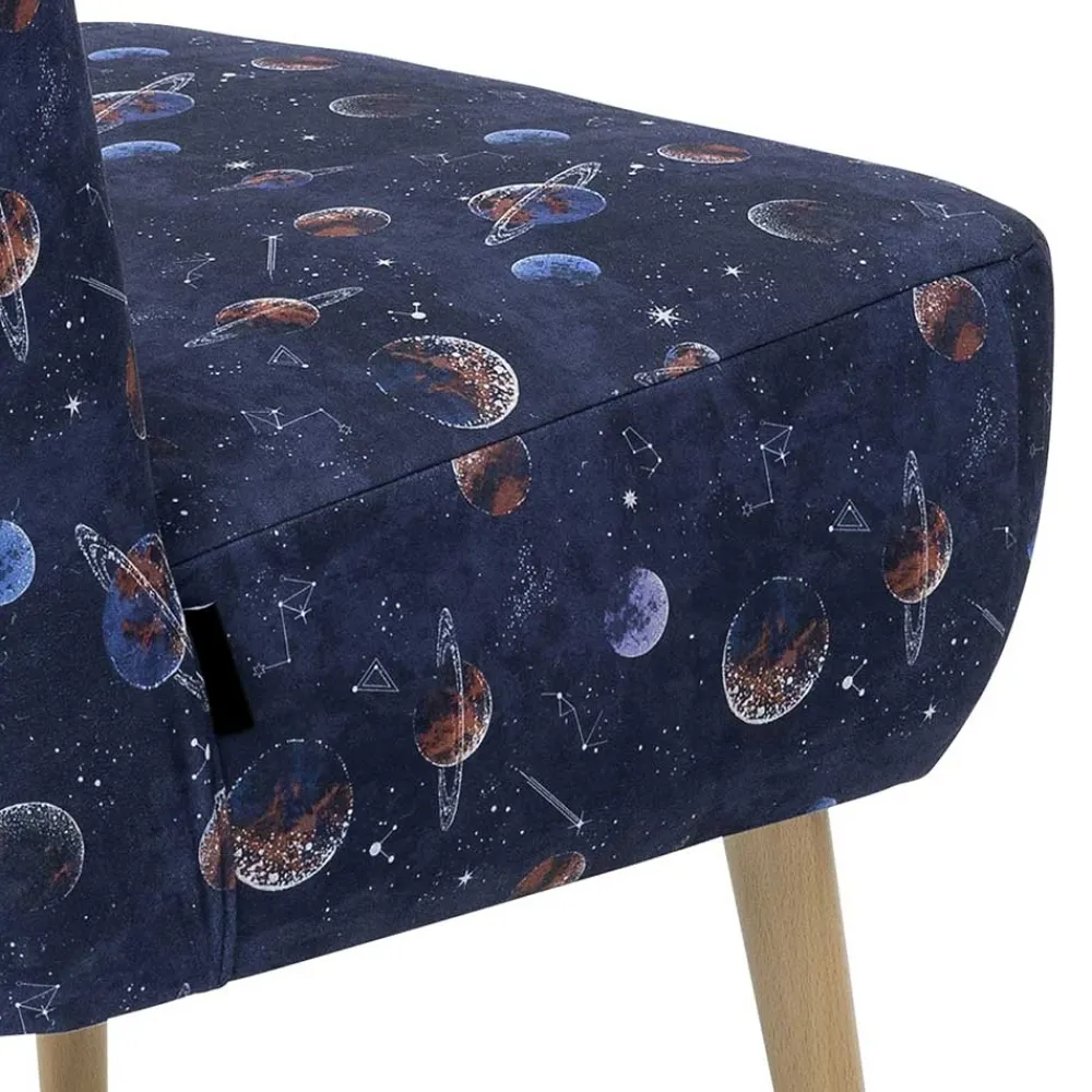 Wohnen Retro Möbel|Sessel*Sessel in Blau mit Planeten und Sternen - Marcs