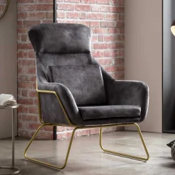 Wohnen Graue Möbel|Sessel & Hocker*Sessel in Grau Samtvelours & Messing Metall - Henrics