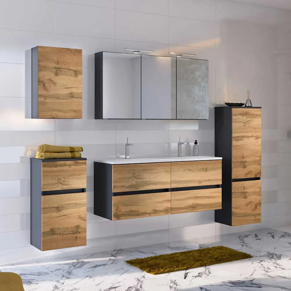 Wohnen Badezimmer Komplett*Set Badausstattung mit Doppelwaschtisch - Endely (fünfteilig)