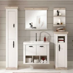Wohnen Weiße Möbel|Glasmöbel*Set Badmöbel im Landhaus Look - Doules (fünfteilig)