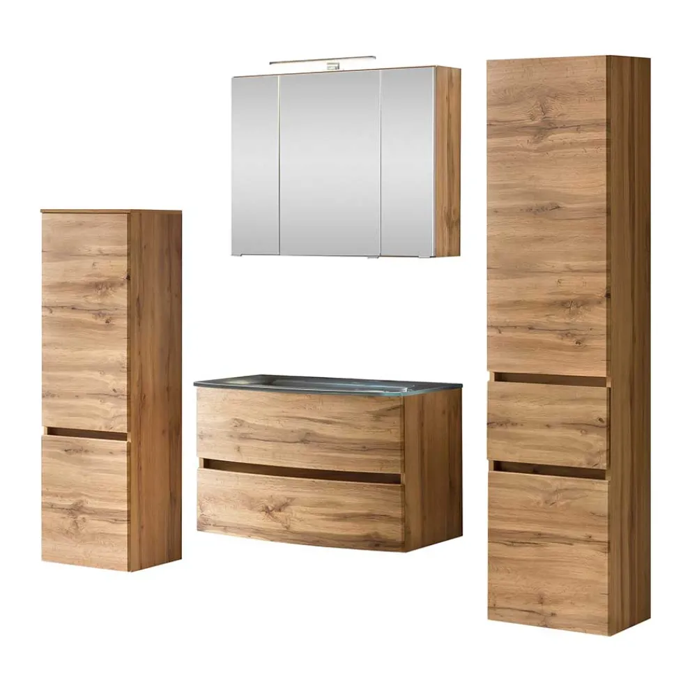 Wohnen Badezimmer Komplett*Set Badmöbel in Holz Optik - Neuzera (vierteilig)