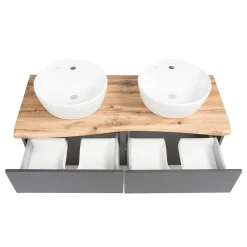 Wohnen Graue Möbel|Glasmöbel*Set Badmöbel mit Doppel-Waschtisch - Breznia (dreiteilig)