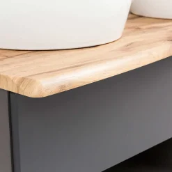 Wohnen Graue Möbel|Glasmöbel*Set Badmöbel mit Doppel-Waschtisch - Breznia (dreiteilig)