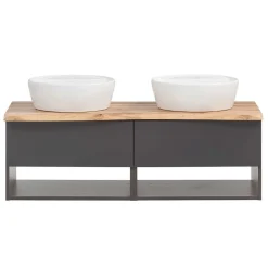 Wohnen Graue Möbel|Glasmöbel*Set Badmöbel mit Doppel-Waschtisch - Breznia (dreiteilig)