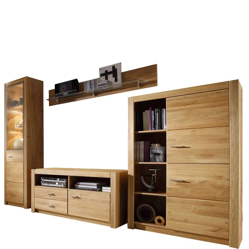 Wohnen Wohnzimmerschränke|Wohnwände*Set Design Wohnwand aus Asteiche - Landuva (vierteilig)