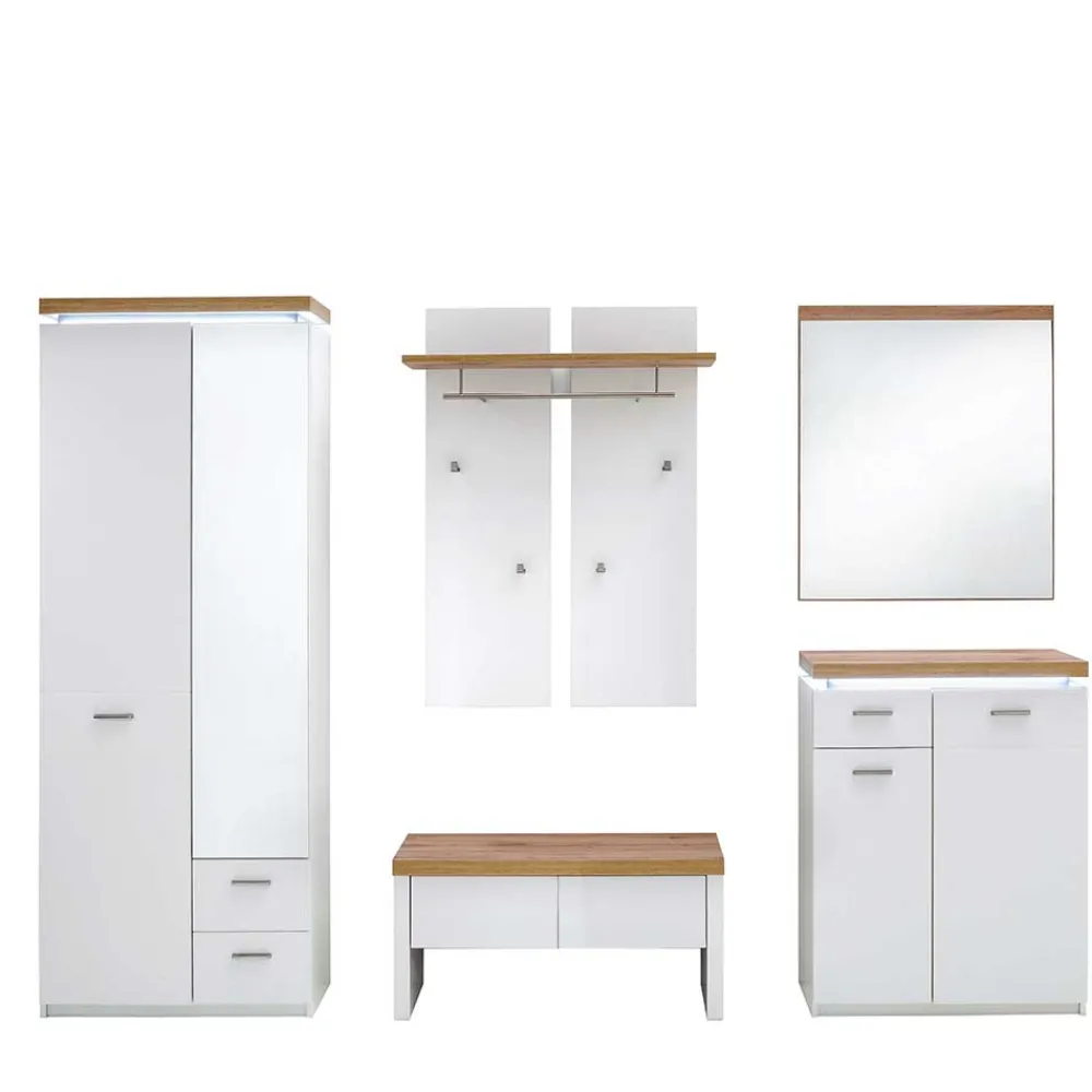 Wohnen Set Dielen Möbel Kombi mit LED - Nusenia (fünfteilig)