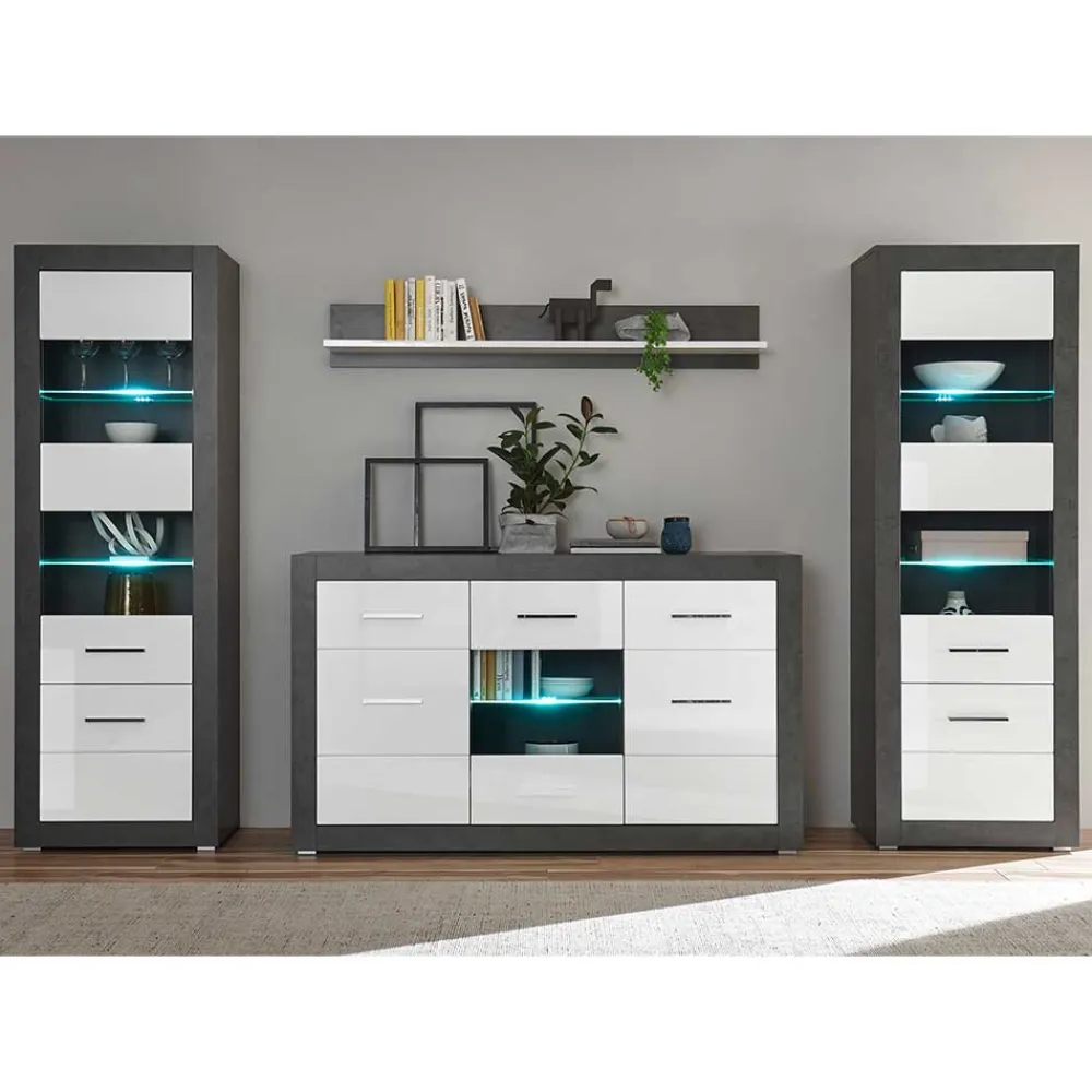 Wohnen Set Hochglanz Wohnwand in Weiß - Istensa (vierteilig)