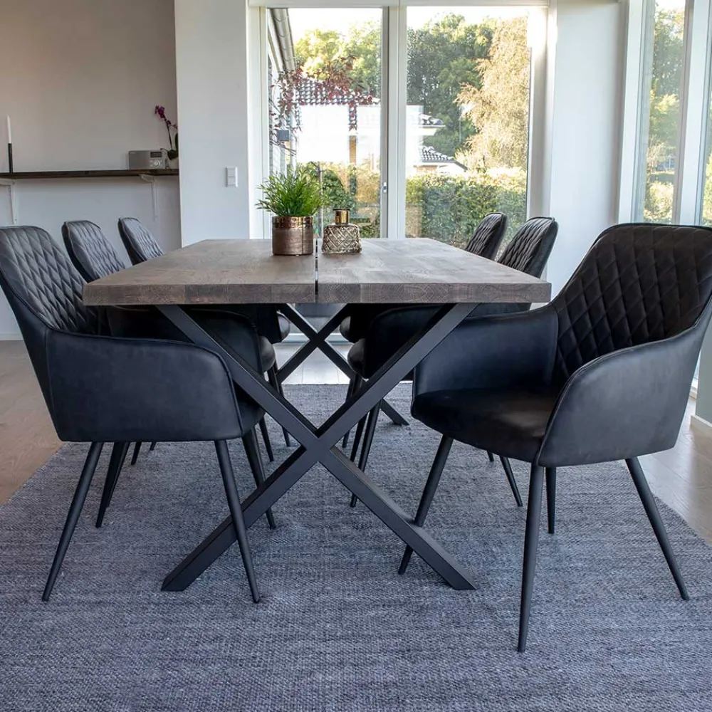 Wohnen Sitzgruppe|Küchen-Essgruppen*Set Loft X-Fuß Tisch & Tischsessel - Ghaz (siebenteilig)