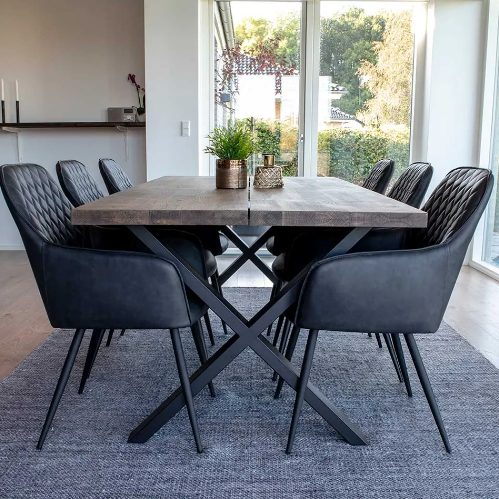 Wohnen Sitzgruppe|Küchen-Essgruppen*Set Loft X-Fuß Tisch & Tischsessel - Ghaz (siebenteilig)