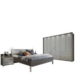 Wohnen Set Schlafzimmer in Hellgrau & Braun - Ocavado (vierteilig)