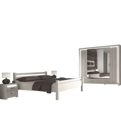 Wohnen Schlafzimmer Komplett*Set Schlafzimmer Möbel in Weiß Holz Optik - Ektado (vierteilig)