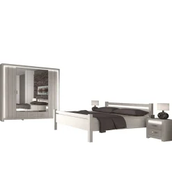 Wohnen Schlafzimmer Komplett*Set Schlafzimmer Möbel in Weiß Holz Optik - Ektado (vierteilig)