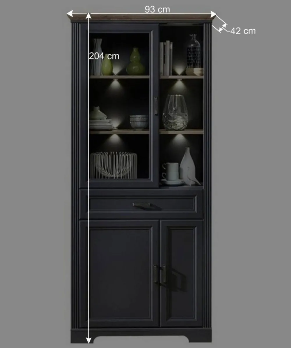 Wohnen Set TV Lowboard & Vitrine in Grau - Thumbs (zweiteilig)