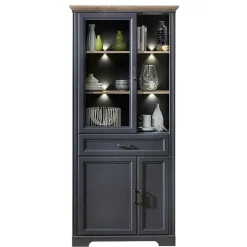 Wohnen Set TV Lowboard & Vitrine in Grau - Thumbs (zweiteilig)