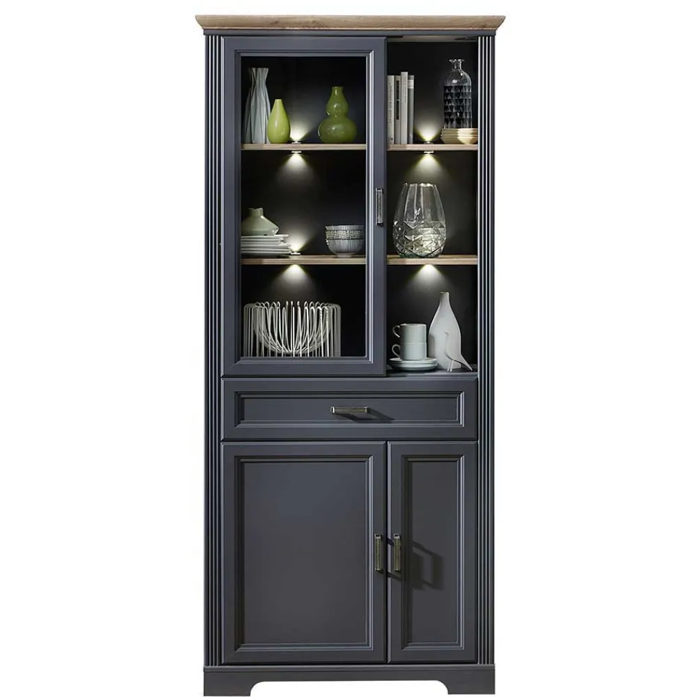 Wohnen Set TV Lowboard & Vitrine in Grau - Thumbs (zweiteilig)