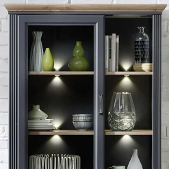 Wohnen Set TV Lowboard & Vitrine in Grau - Thumbs (zweiteilig)