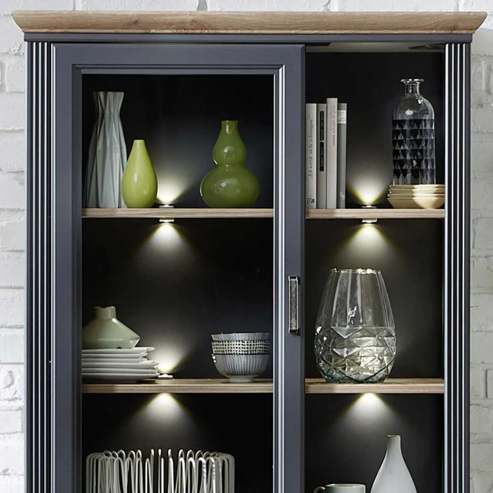 Wohnen Set TV Lowboard & Vitrine in Grau - Thumbs (zweiteilig)