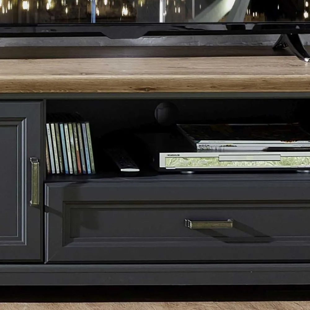 Wohnen Set TV Lowboard & Vitrine in Grau - Thumbs (zweiteilig)