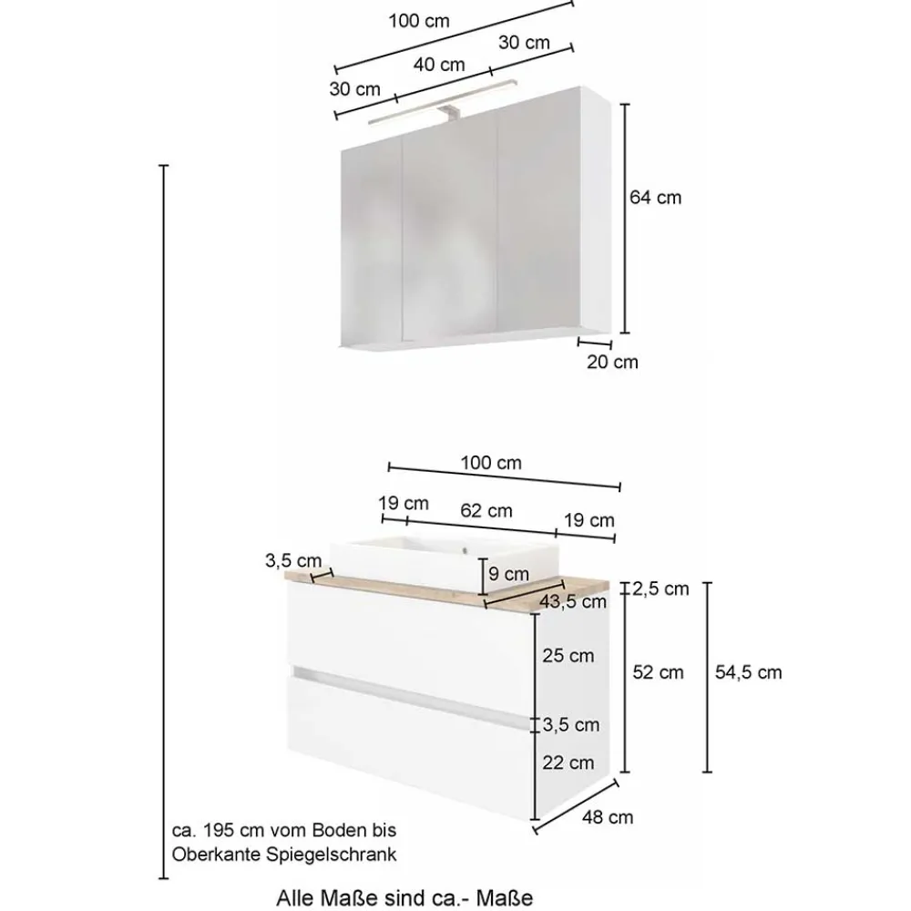 Wohnen Badezimmer Komplett*Set Waschkonsole und Spiegelschrank - Misbonas (zweiteilig)