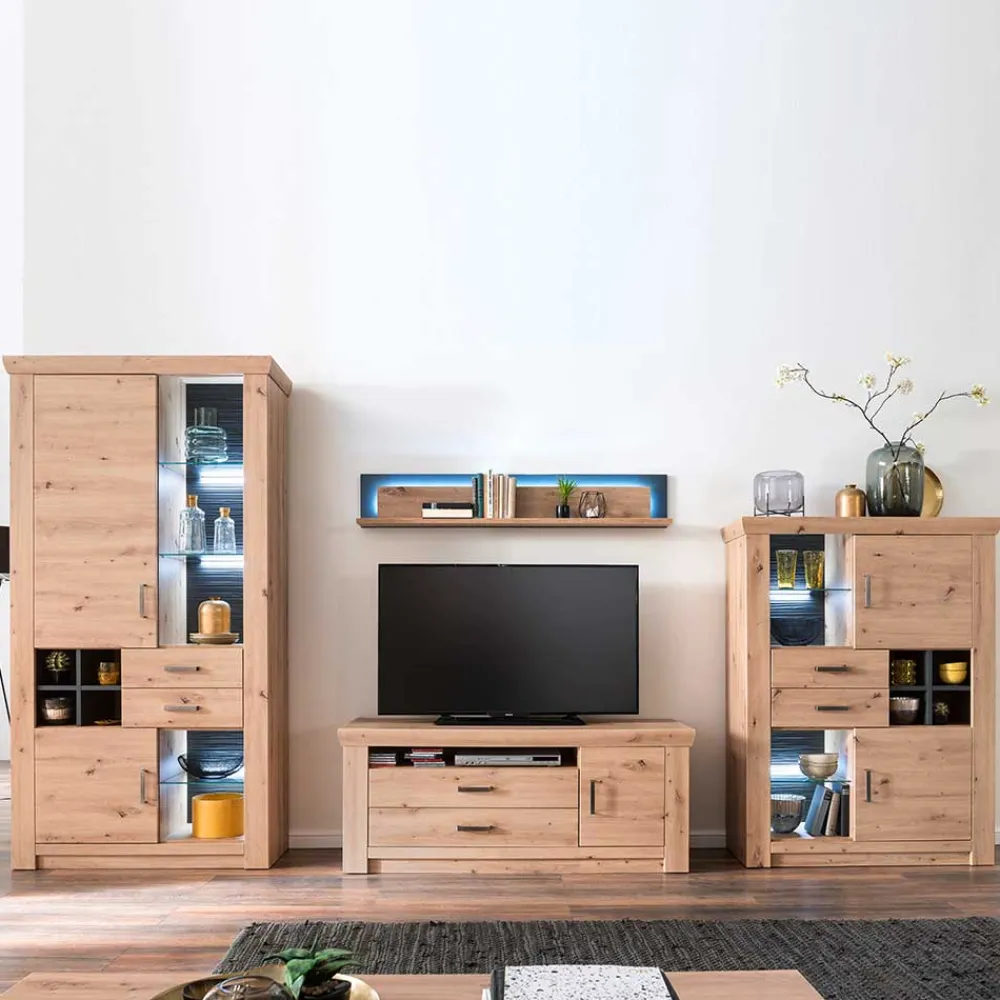 Wohnen Set Wohnmöbel in Dekor Eiche - Wykina (vierteilig)