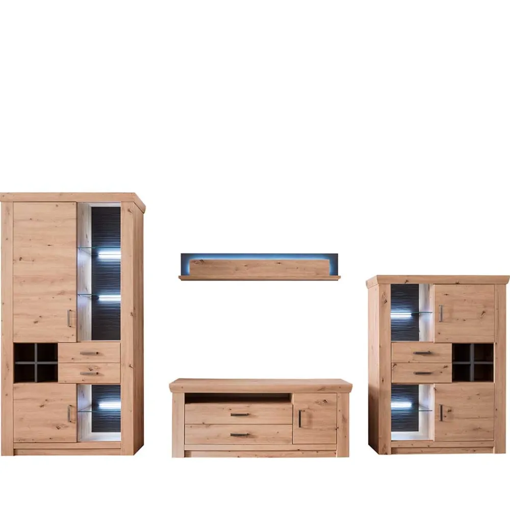 Wohnen Set Wohnmöbel in Dekor Eiche - Wykina (vierteilig)