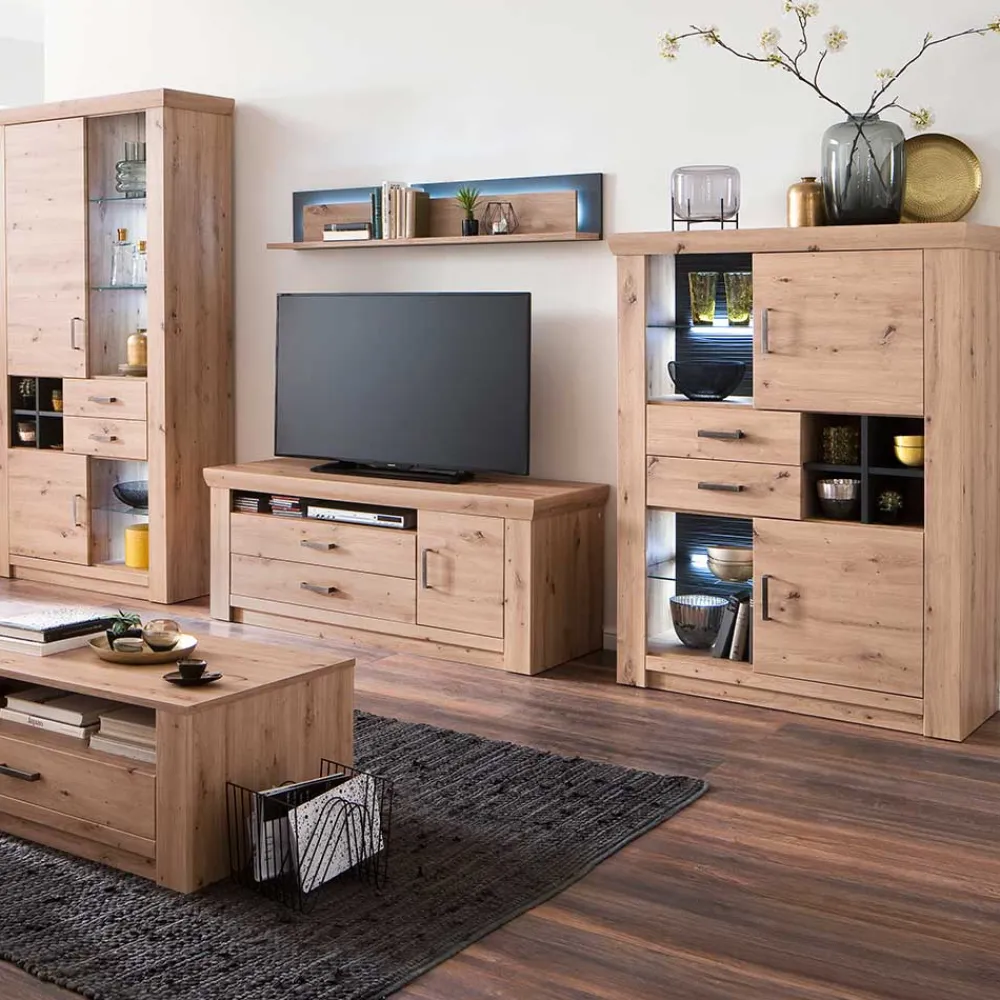 Wohnen Set Wohnmöbel in Dekor Eiche - Wykina (vierteilig)