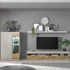Wohnen Set Wohnzimmermöbel in Hellgrau & Zinneiche - Lioscas (dreiteilig)