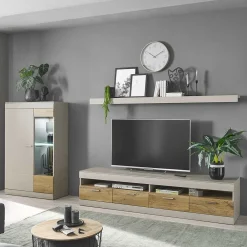 Wohnen Set Wohnzimmermöbel in Hellgrau & Zinneiche - Lioscas (dreiteilig)