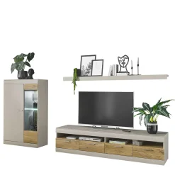 Wohnen Set Wohnzimmermöbel in Hellgrau & Zinneiche - Lioscas (dreiteilig)