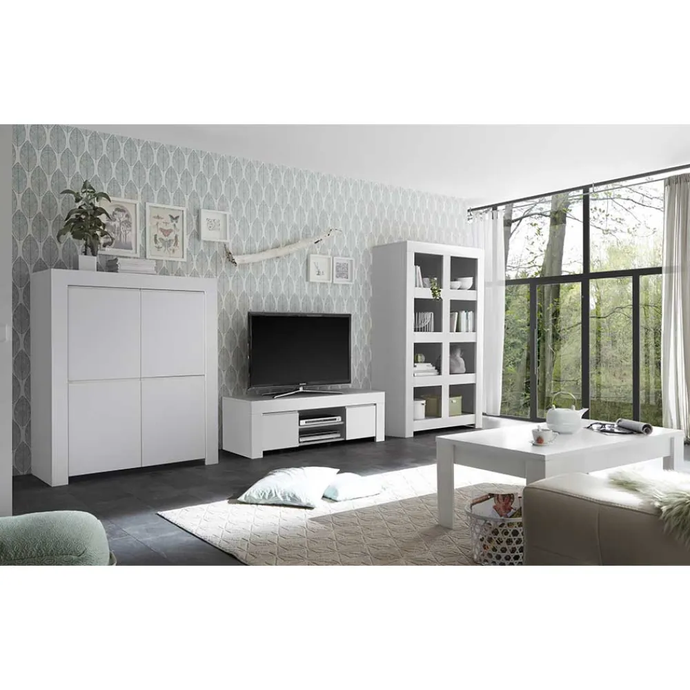 Wohnen Wohnzimmer Komplett*Set Wohnzimmer-Möbel in Weiß lackiert - Mikes (vierteilig)