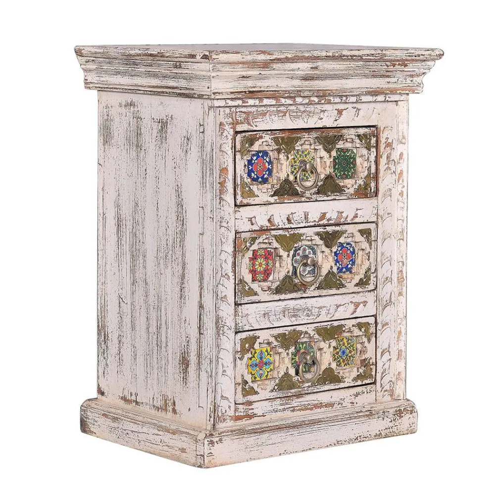 Wohnen Shabby Chic Nachtkommode in Antikweiß - Mirell