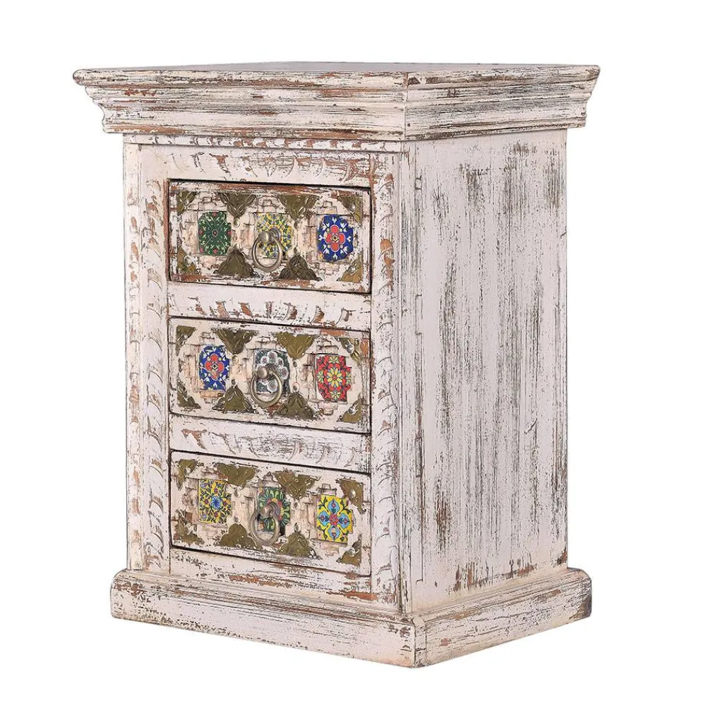 Wohnen Shabby Chic Nachtkommode in Antikweiß - Mirell