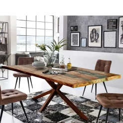 Wohnen Shabby Designtisch aus Recyclingholz Bunt - Montesa