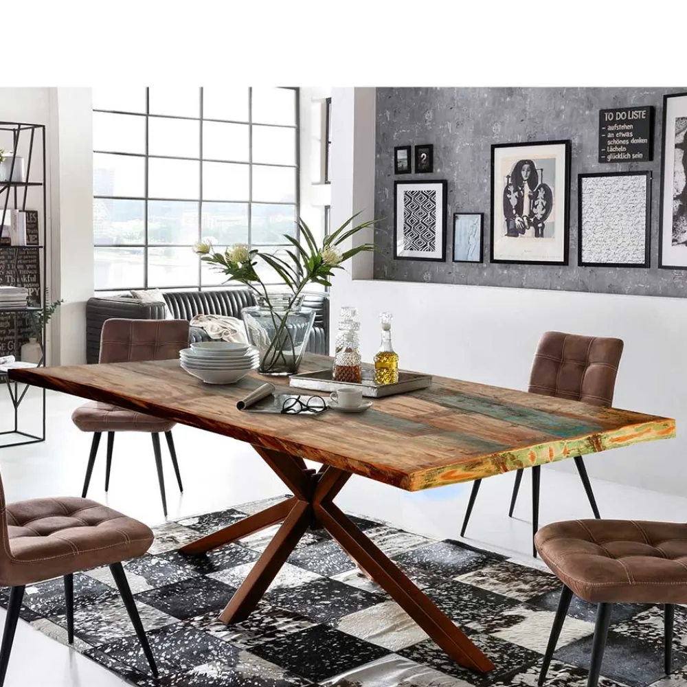 Wohnen Shabby Designtisch aus Recyclingholz Bunt - Montesa