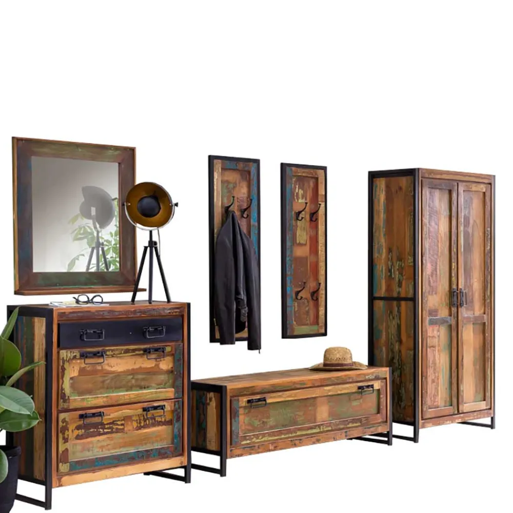 Wohnen Shabby Garderobenmöbel aus Massivholz - Ensley (sechsteilig)
