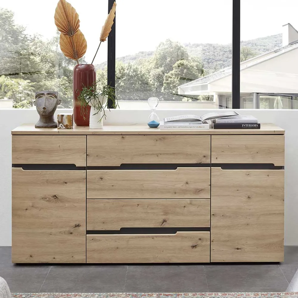 Wohnen Graue Möbel|Küchenschränke*Sideboard in Wildeiche & Dunkelgrau - Kuetra