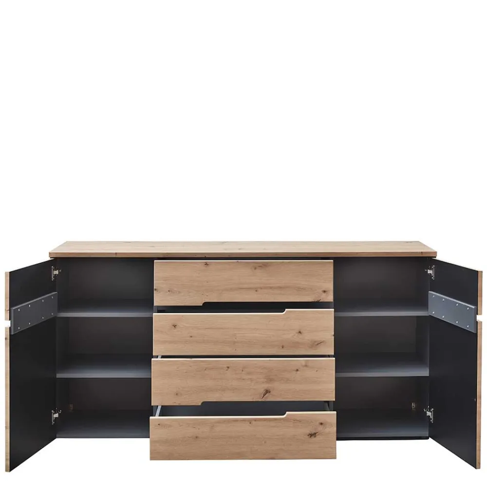 Wohnen Graue Möbel|Küchenschränke*Sideboard in Wildeiche & Dunkelgrau - Kuetra