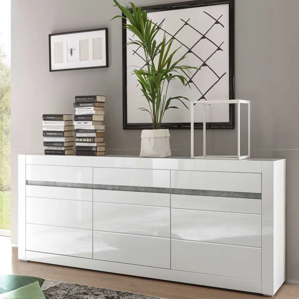 Wohnen Sideboard mit 3 gedämpften Türen Mextra in Weiß Hochglanz
