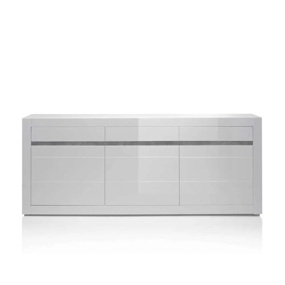 Wohnen Sideboard mit 3 gedämpften Türen Mextra in Weiß Hochglanz